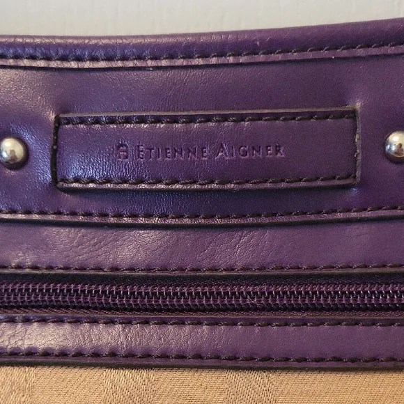 Etienne Aigner Purple and Tan East/West Shoulder Bag EUC - Picture 3 of 16